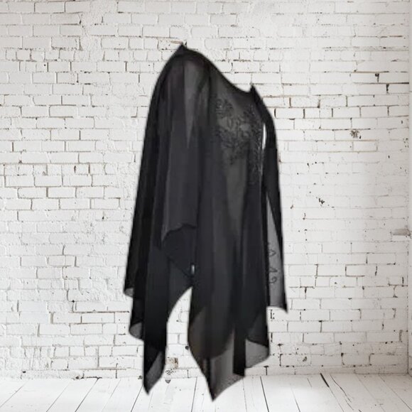 R & M Richards Beaded Chiffon Cape Black - Picture 2 of 8